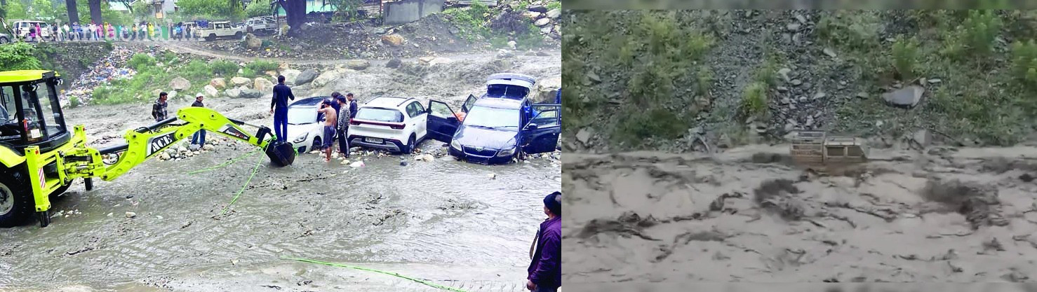 kasol-flood-graghan-nala-police-forest-dept-rescue-trapped-vehicles